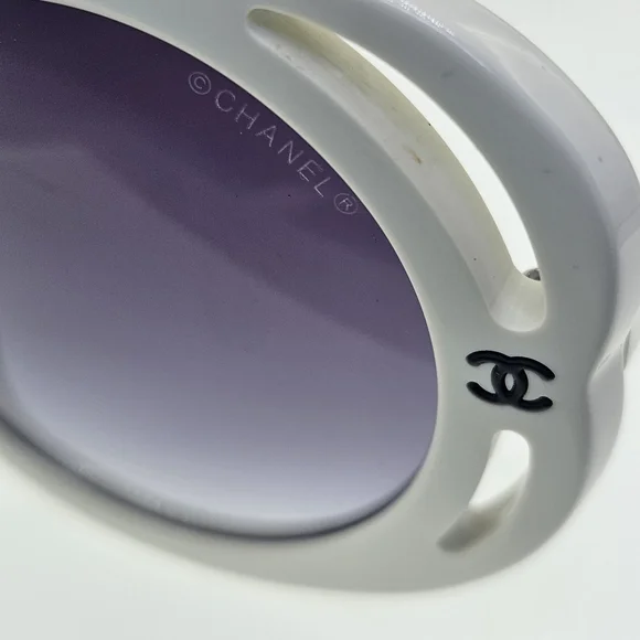 Chanel white round sunglasses Chanel logo 71582A s1255 3N - Picture 6 of 16